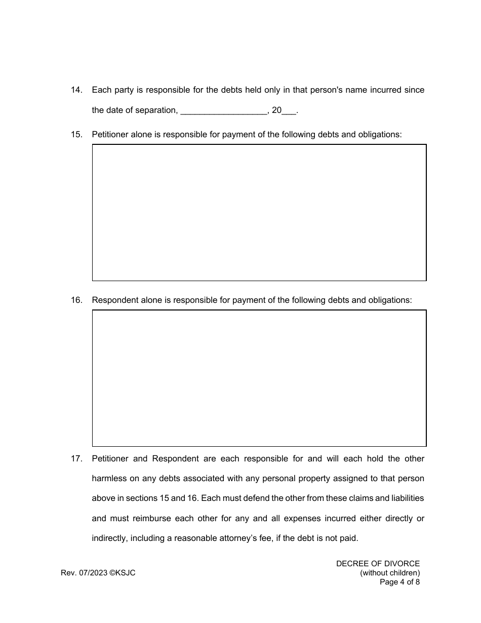 Decree of Divorce (Without Children) - Kansas, Page 4