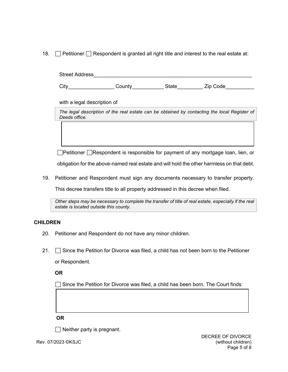 Decree of Divorce (Without Children) - Kansas, Page 5