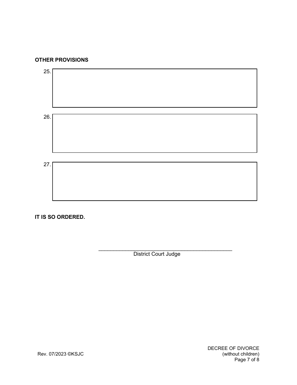 Decree of Divorce (Without Children) - Kansas, Page 7