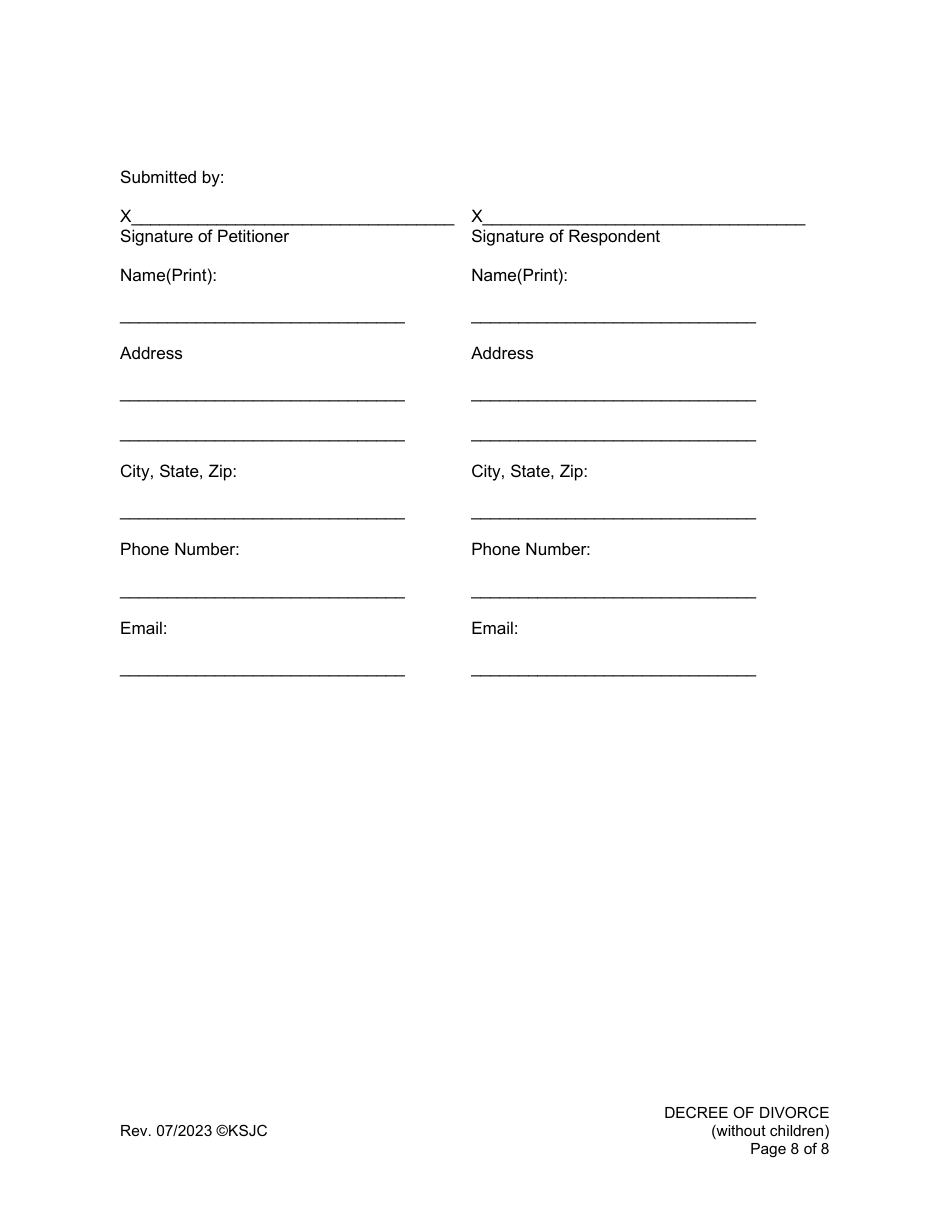 Decree of Divorce (Without Children) - Kansas, Page 8