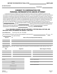 Document preview: Form RW1138 Consent to Compensation for Personal Representative and/or Attorney - Blank Form - Maryland