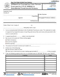 Document preview: Affidavit to Proceed as Poor Person Pursuant to Cplr 3408(B) in Residential Foreclosure Actions - New York