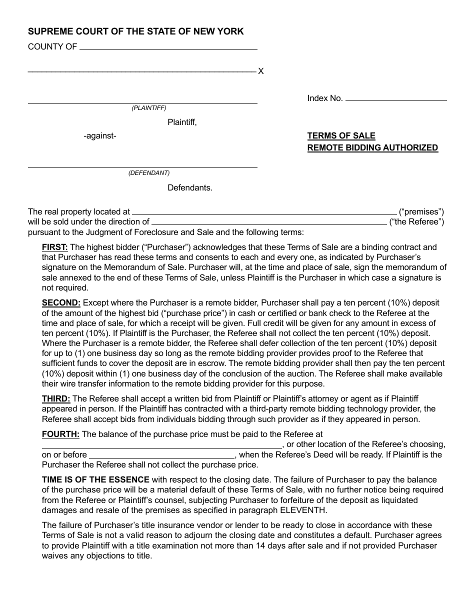Terms of Sale - Remote Bidding Authorized - New York, Page 1