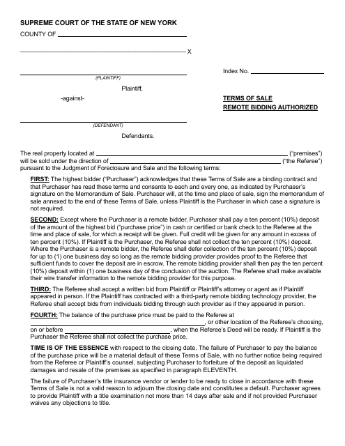 Terms of Sale - Remote Bidding Authorized - New York Download Pdf