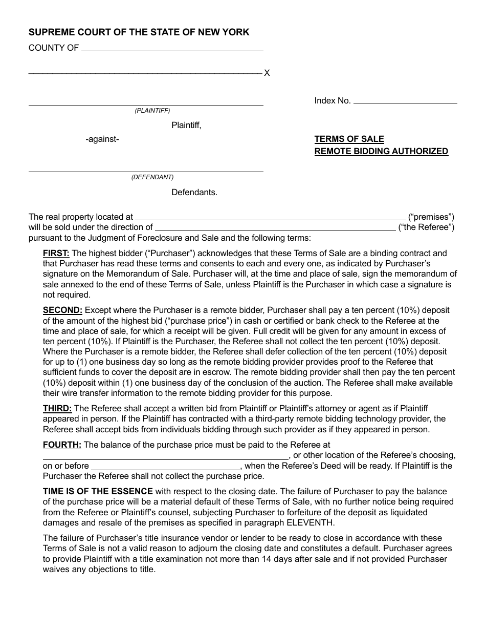 New York Terms of Sale - Remote Bidding Authorized - Fill Out, Sign ...