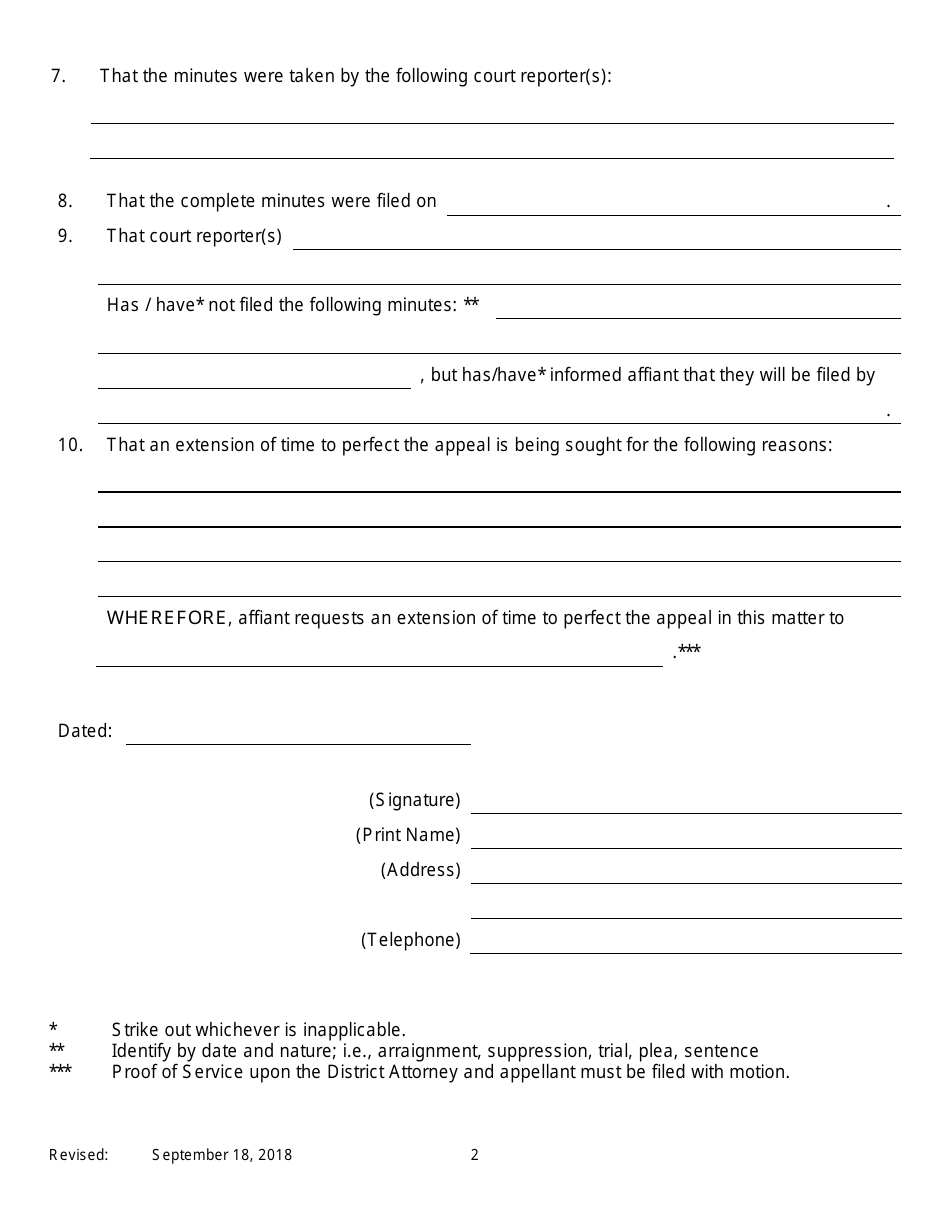 Motion for Extension of Time to Perfect Appeal - New York, Page 2