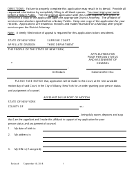Document preview: Application for Poor Person Status and Assignment of Counsel - New York