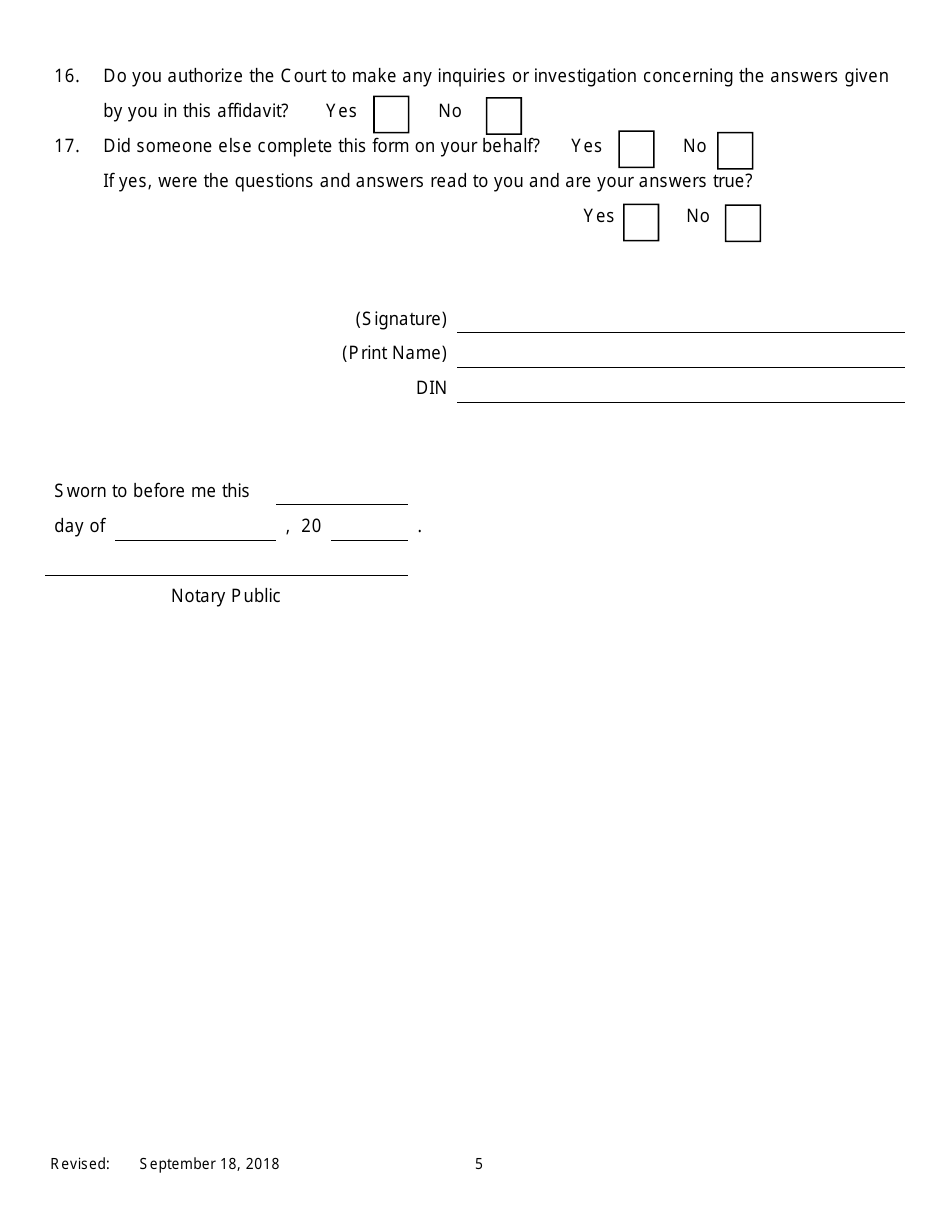 Application for Poor Person Status and Assignment of Counsel - New York, Page 5