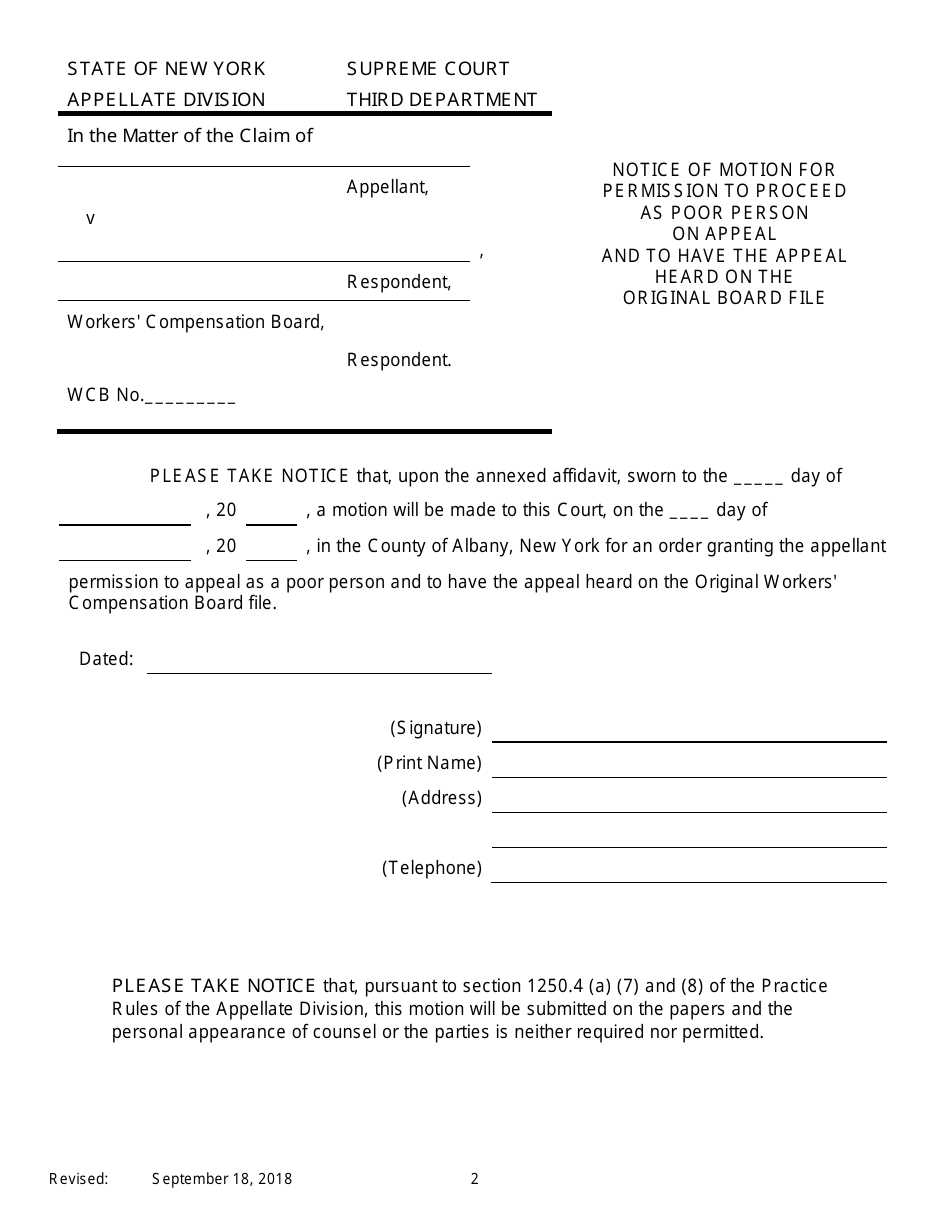Notice of Motion for Permission to Proceed as Poor Person on Appeal and to Have the Appeal Heard on the Original Board File - New York, Page 2