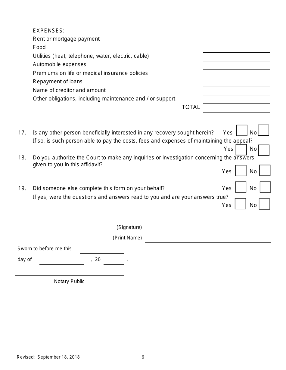 Notice of Motion for Permission to Proceed as Poor Person on Appeal and to Have the Appeal Heard on the Original Board File - New York, Page 6