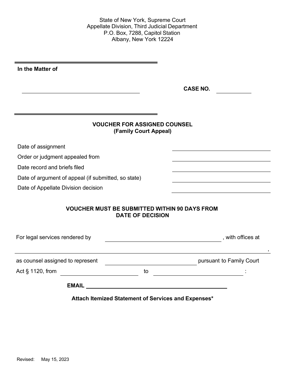 Voucher for Assigned Counsel (Family Court Appeal) - New York, Page 1