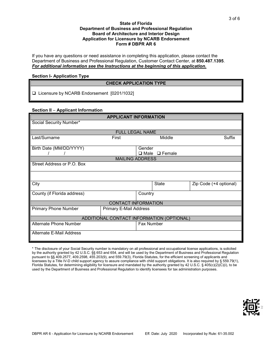 Form DBPR AR6 Application for Licensure by Ncarb Endorsement - Florida, Page 4