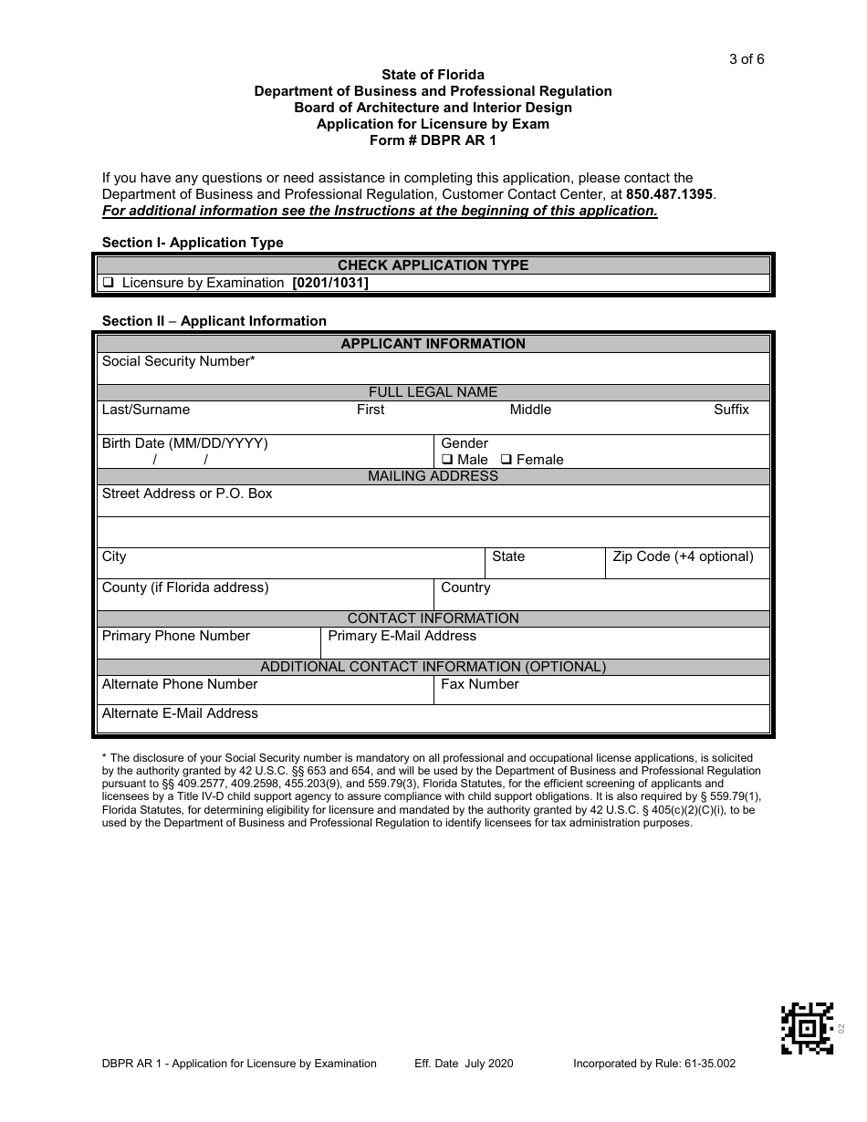 Form DBPR AR1 Application for Licensure by Exam - Florida, Page 4