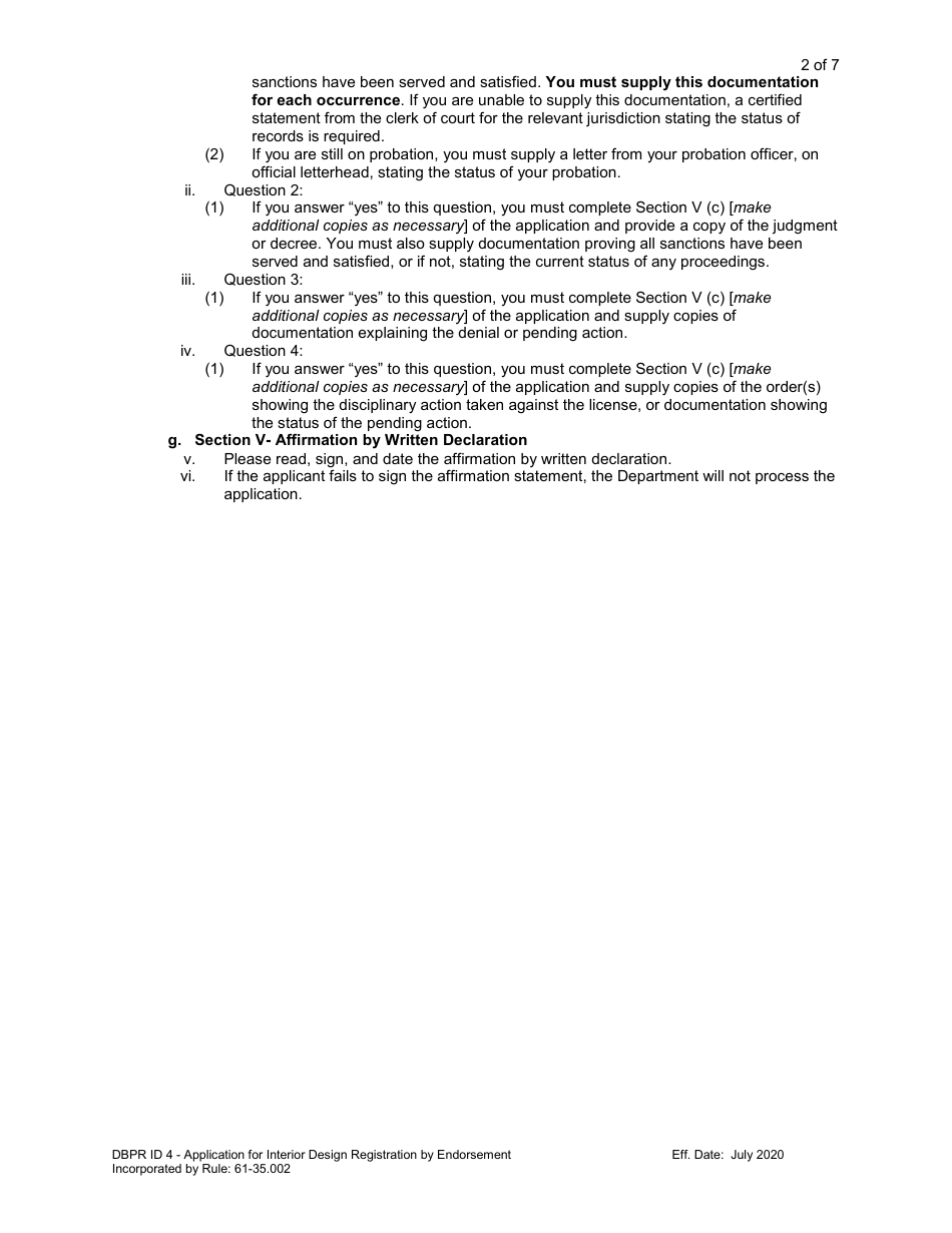 Form DBPR ID4 Application for Interior Design Registration by Endorsement - Florida, Page 3