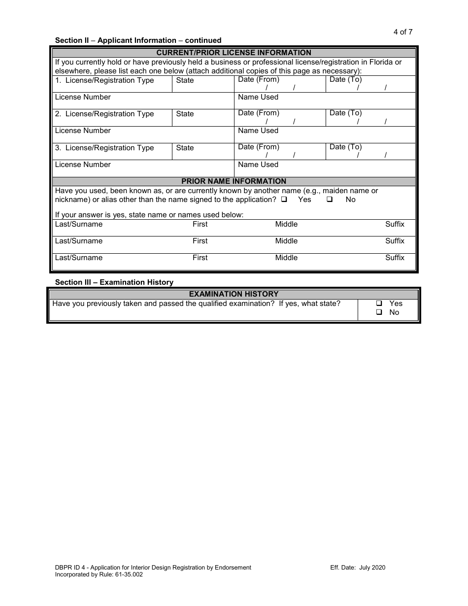 Form DBPR ID4 Application for Interior Design Registration by Endorsement - Florida, Page 5