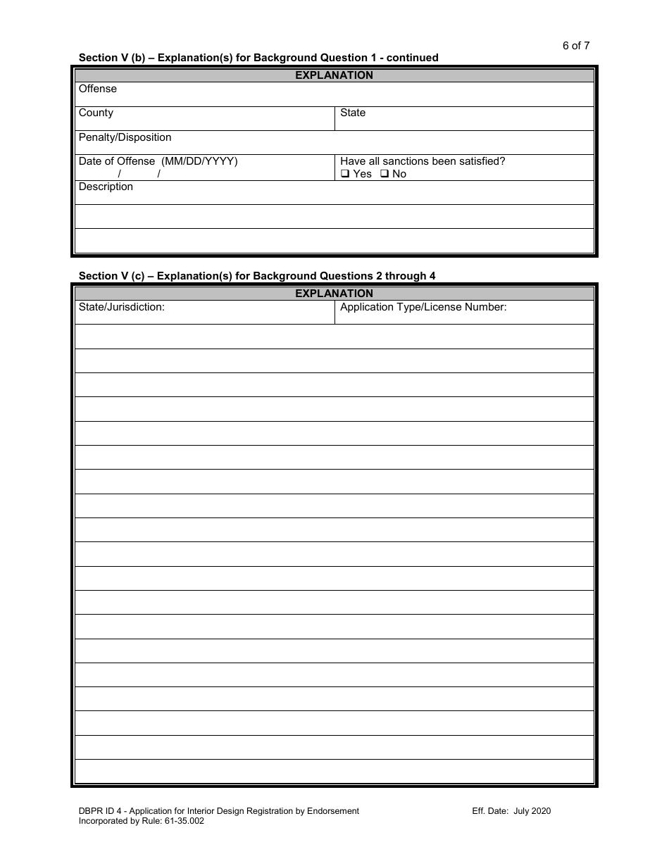 Form DBPR ID4 Application for Interior Design Registration by Endorsement - Florida, Page 7