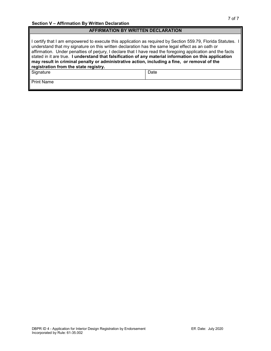 Form DBPR ID4 Application for Interior Design Registration by Endorsement - Florida, Page 8