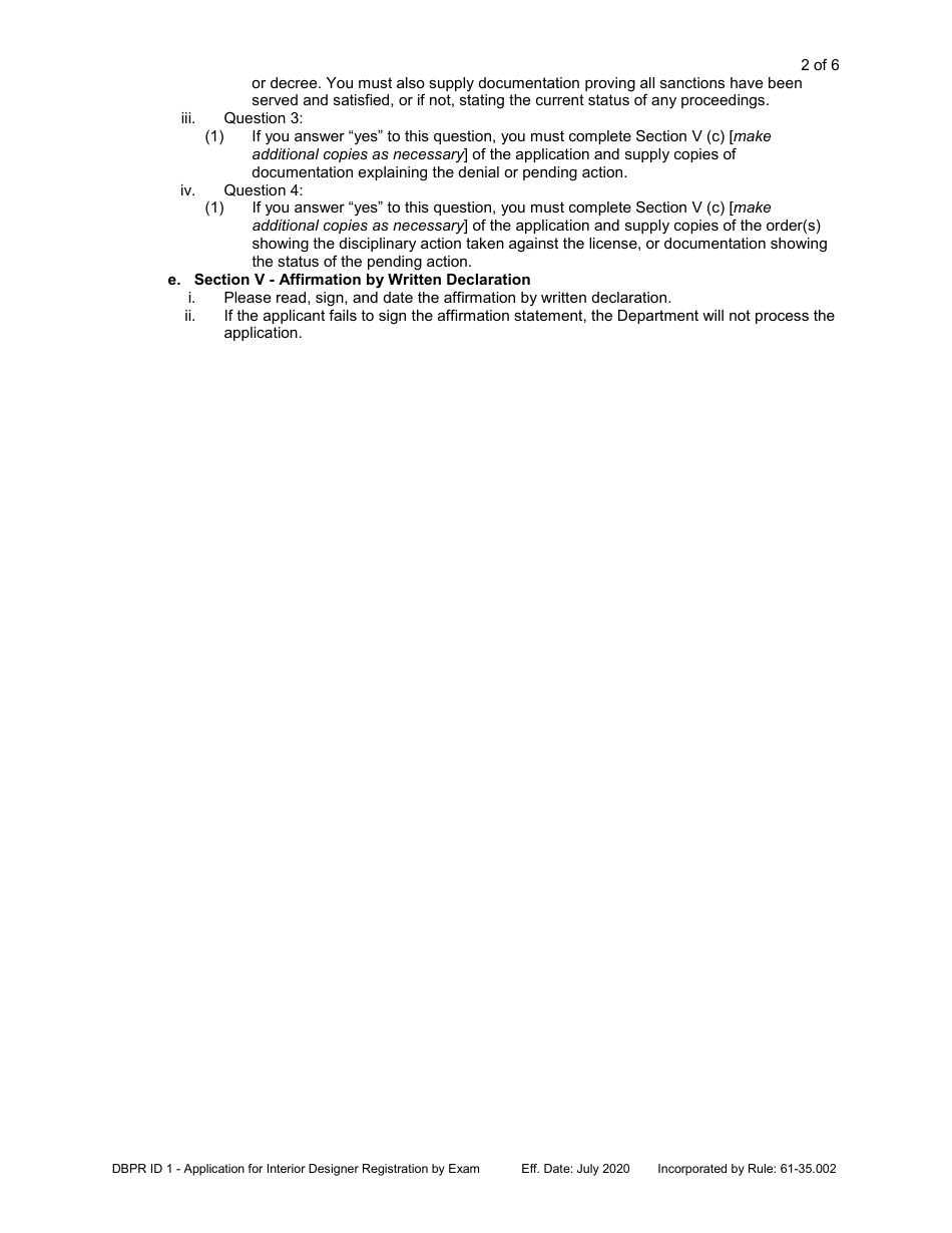 Form DBPR ID1 Application for Interior Designer Registration by Exam - Florida, Page 3