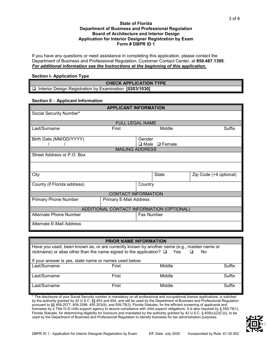 Form DBPR ID1 Application for Interior Designer Registration by Exam - Florida, Page 4