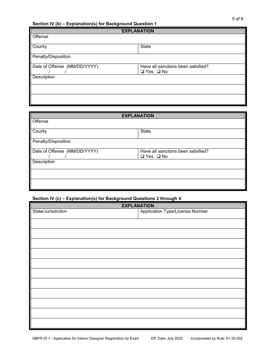 Form DBPR ID1 Application for Interior Designer Registration by Exam - Florida, Page 6
