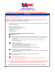 Document preview: Seller/Server Training Approval Program (Stap) Application - Virginia, 2024