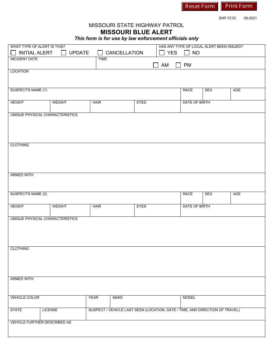 Form SHP-721D Missouri Blue Alert - Missouri, Page 2