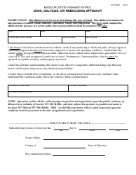 Document preview: Form SHP-498B Junk, Salvage, or Rebuilding Affidavit - Missouri