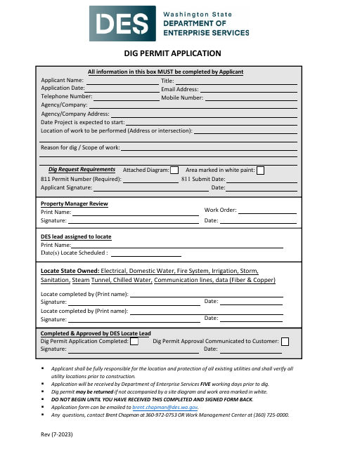Dig Permit Application - Washington