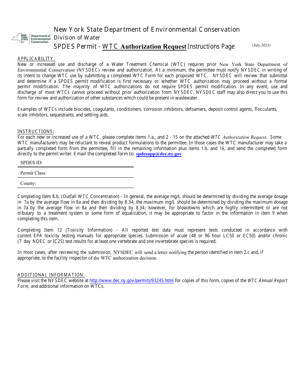 Spdes Permit - Wtc Authorization Request - New York, Page 1