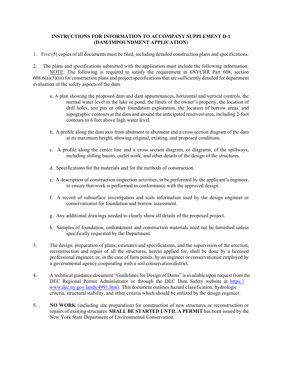Supplement D-1 Application for Permit for the Construction, Reconstruction or Repair of a Dam or Other Impoundment Structure - New York, Page 2