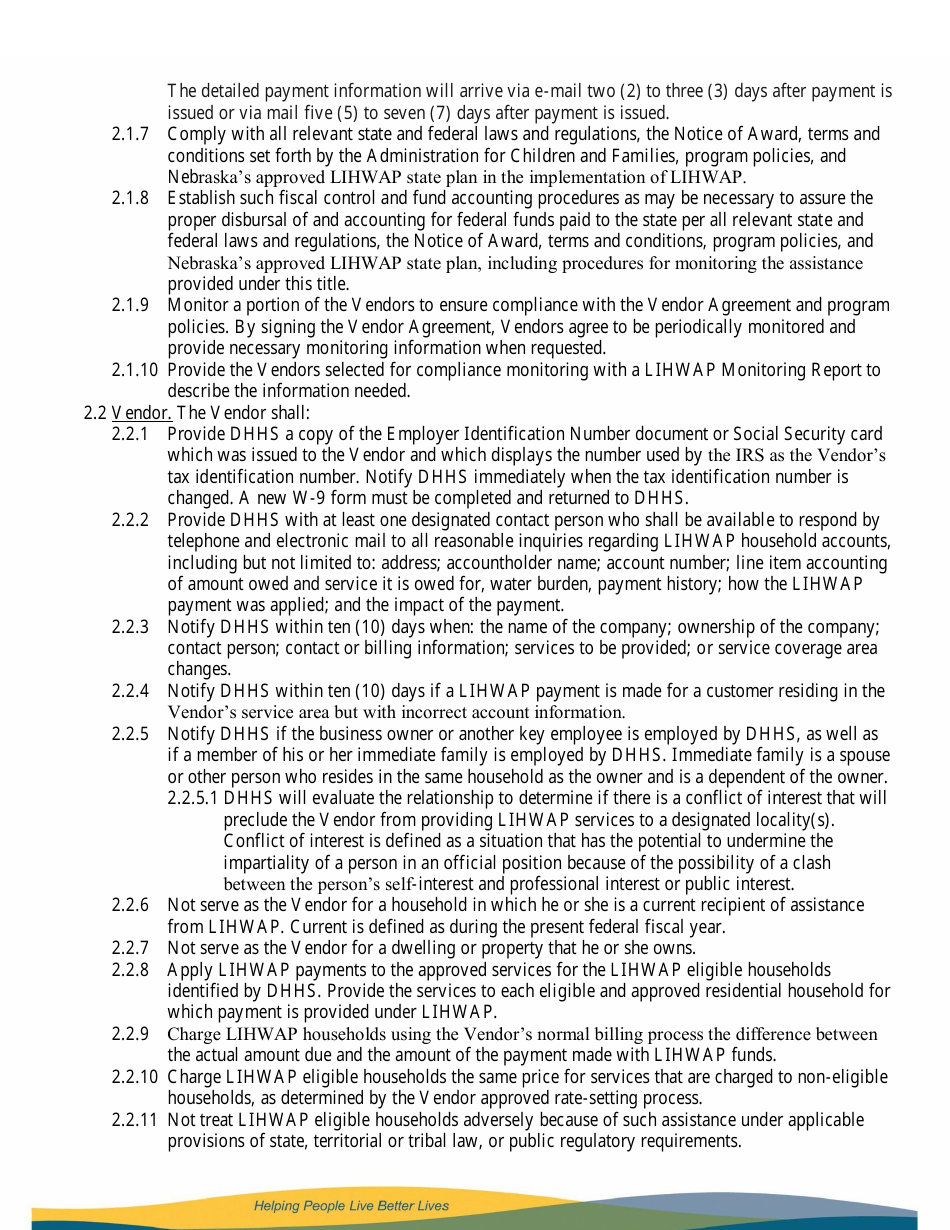 Low Income Household Water Assistance Program Vendor Agreement - Nebraska, Page 2