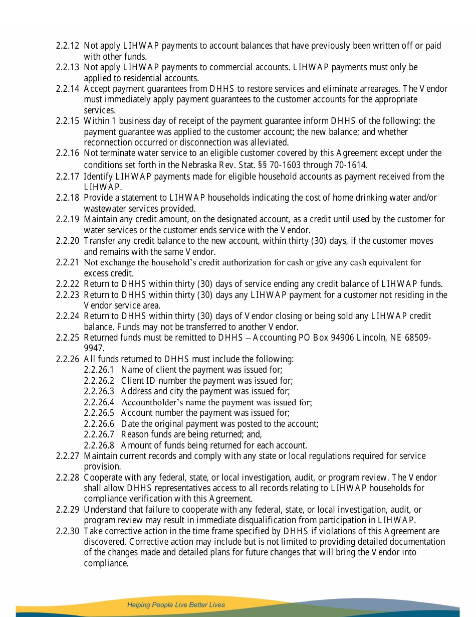 Low Income Household Water Assistance Program Vendor Agreement - Nebraska, Page 3