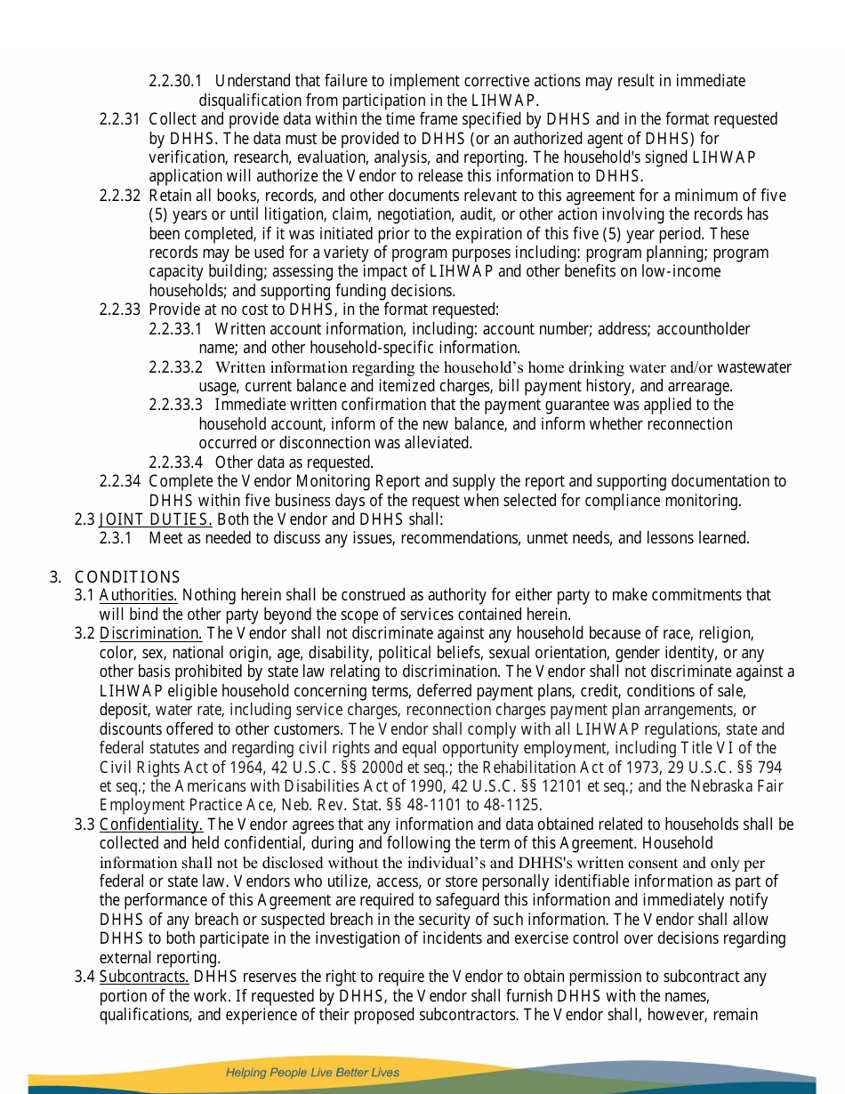 Low Income Household Water Assistance Program Vendor Agreement - Nebraska, Page 4