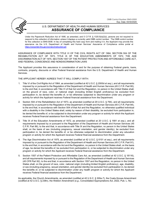 Form HHS690 Assurance of Compliance