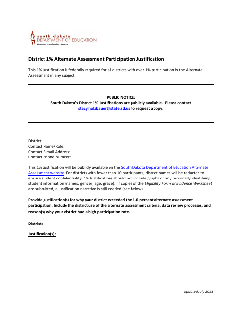 District 1% Alternate Assessment Participation Justification - South Dakota Download Pdf