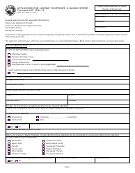 State Form 49621 Application for License to Operate a Blood Center Pursuant to Ic 16-41-12 - Indiana