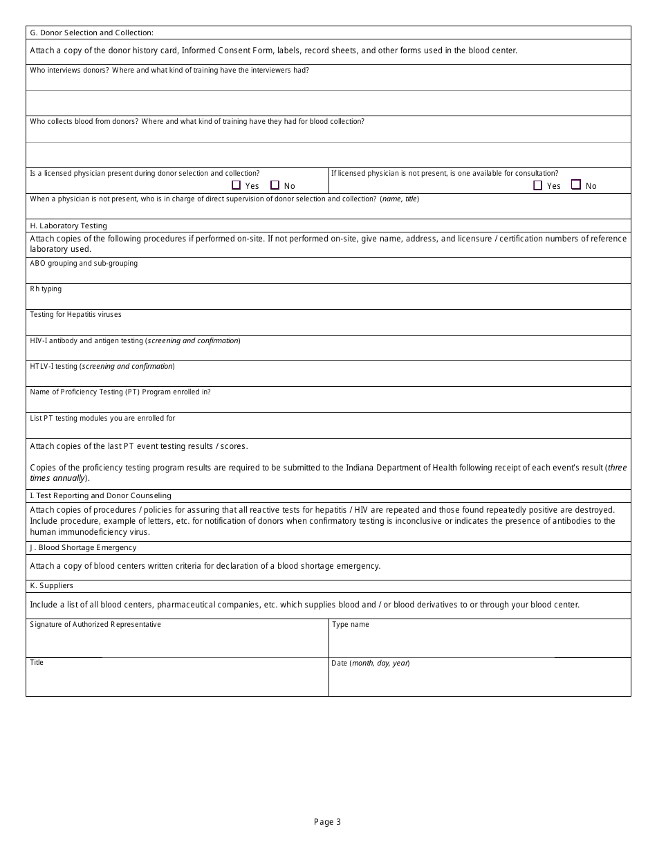 State Form 49621 Application for License to Operate a Blood Center Pursuant to Ic 16-41-12 - Indiana, Page 3