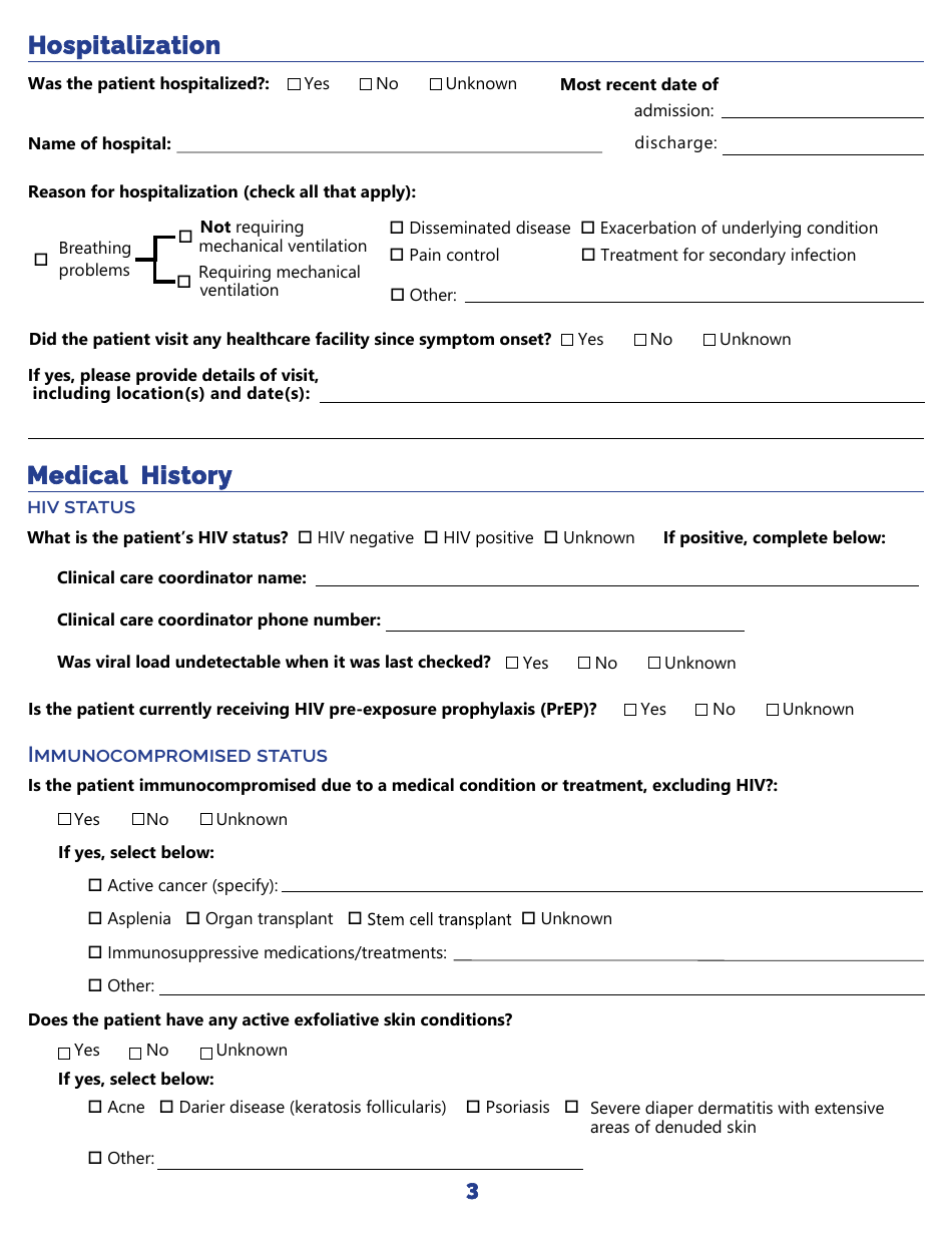 Monkeypox Investigation Form - Indiana, Page 3