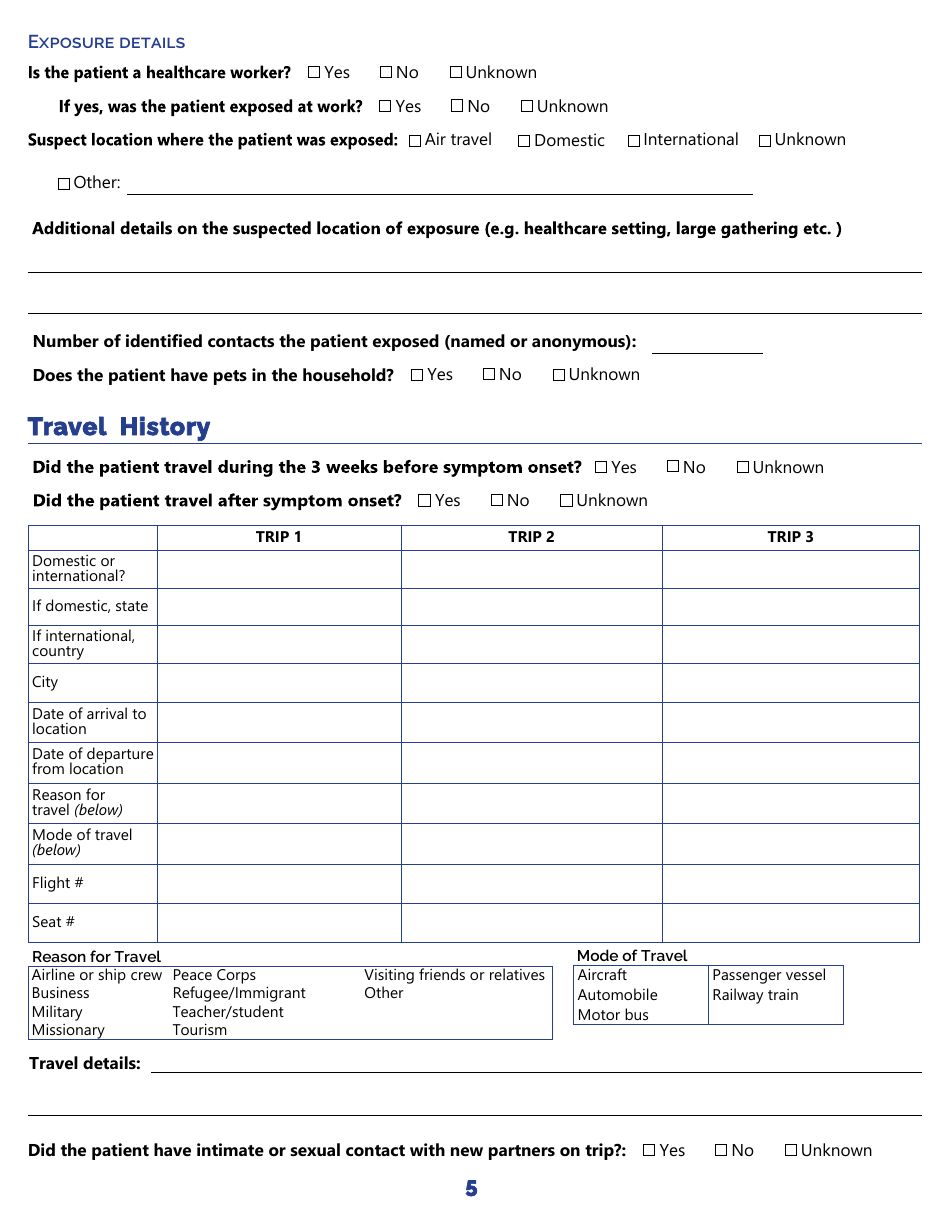 Monkeypox Investigation Form - Indiana, Page 5