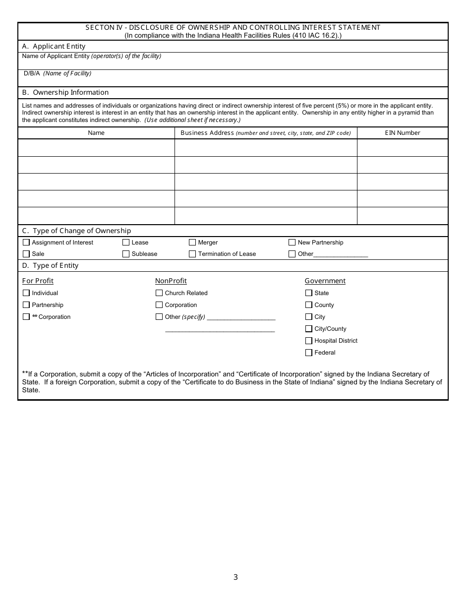 State Form 8200 Application for License to Operate a Health Facility - Indiana, Page 3