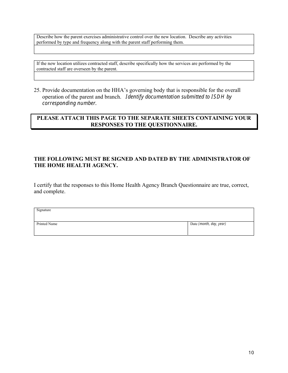 State Form 53209 Branch Questionnaire for a Home Health Agency - Indiana, Page 10