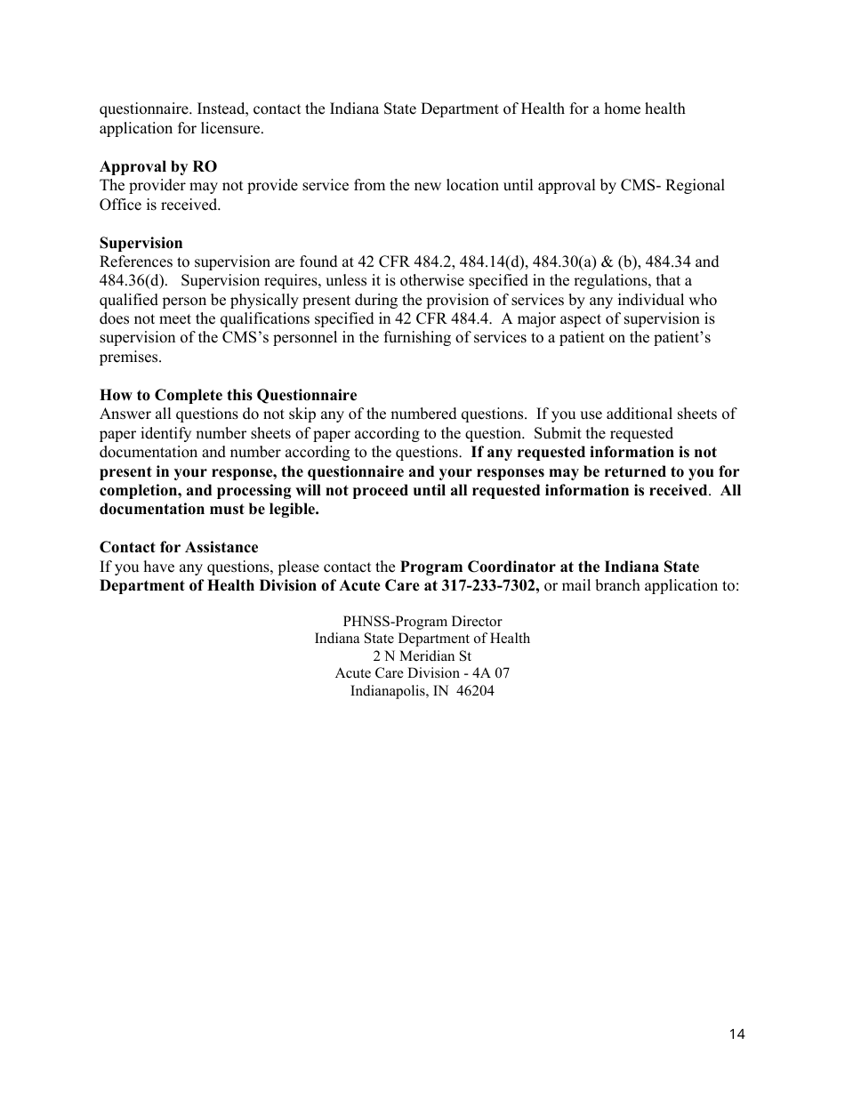 State Form 53209 Branch Questionnaire for a Home Health Agency - Indiana, Page 14