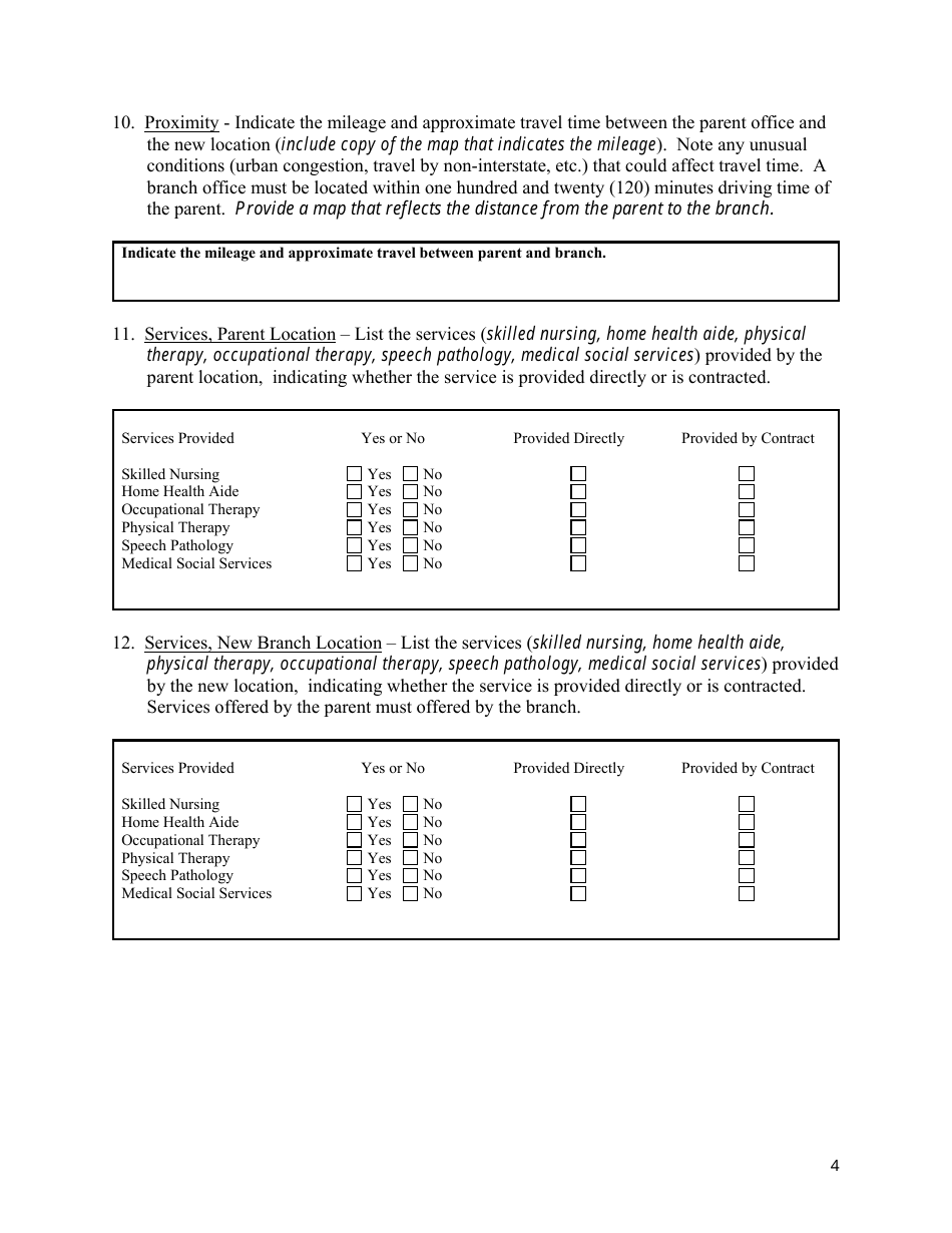 State Form 53209 Branch Questionnaire for a Home Health Agency - Indiana, Page 4