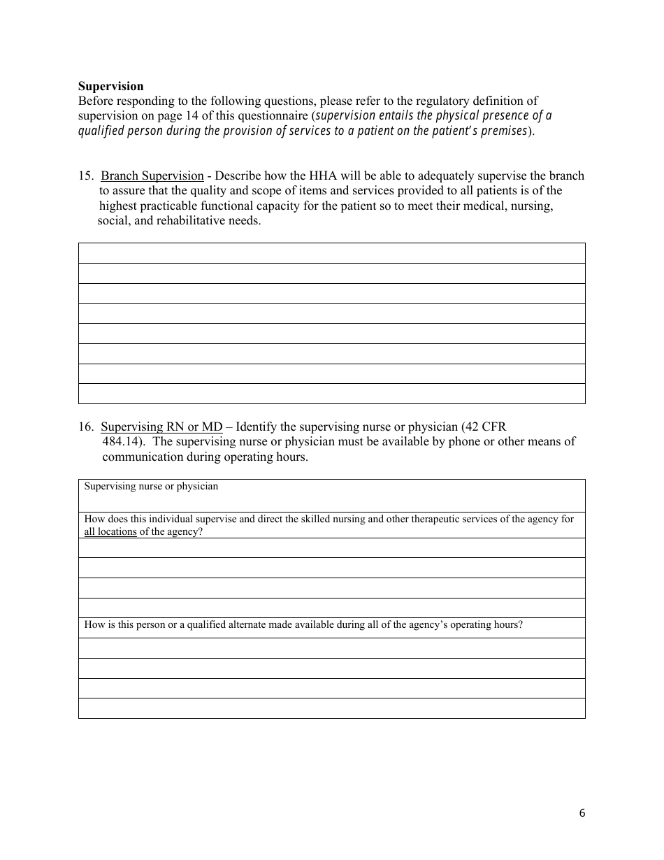 State Form 53209 Branch Questionnaire for a Home Health Agency - Indiana, Page 6