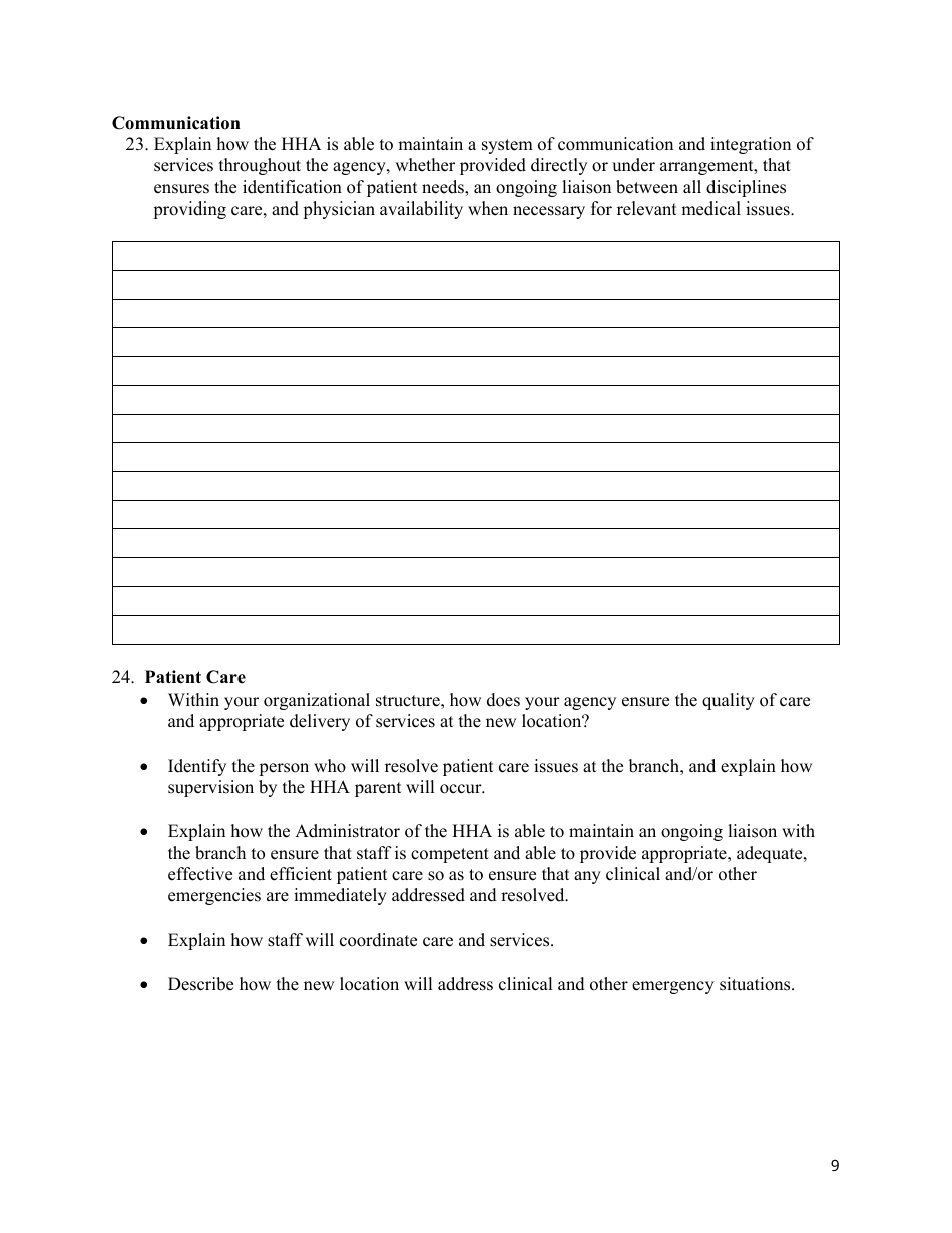 State Form 53209 Branch Questionnaire for a Home Health Agency - Indiana, Page 9