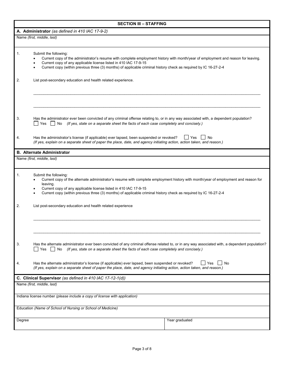 State Form 4008 Application for License to Operate a Home Health Agency - Indiana, Page 3