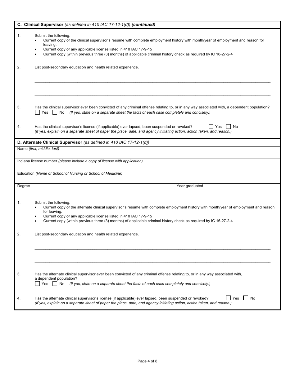 State Form 4008 Application for License to Operate a Home Health Agency - Indiana, Page 4