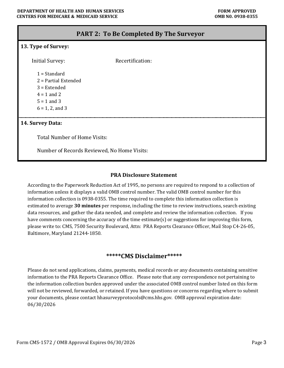 Form CMS-1572 Home Health Agency Survey Report, Page 3