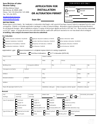 Form 600-001 Application for Installation or Alteration Permit - Iowa
