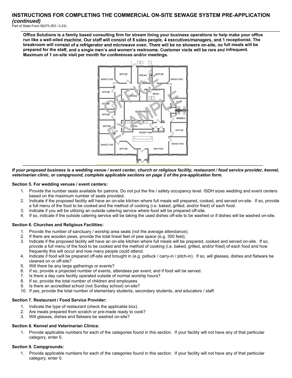 State Form 56275 Commercial on-Site Sewage System Pre-application - Indiana, Page 2